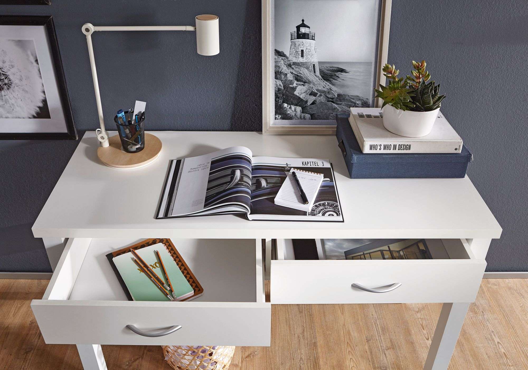 Schreibtisch TOULON Weiß mit 2 Schubladen online kaufen