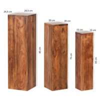 Beistelltisch 3er Set Massivholz 24,5x85x24,5 cm Sheesham Tische | Holztisch Natur-Produkt | Echtholz Beistelltische Dekosäulen | Drei Holztische Braun | Blumenhocker Holz Modern – Bild 4