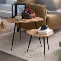 2er Set Satztisch Akazie Massivholz / Metall Couchtisch Klein | Design Beistelltisch Set Zwei Holz-Tische | Wohnzimmertisch Tisch Metallgestell – Bild 2