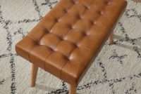 Sitzhocker 67x47x39 cm Mango Massivholz / Echtleder Chesterfield-Design | Lederhocker Braun | Beistellhocker Hocker ohne Lehne | Country Fußhocker – Bild 5