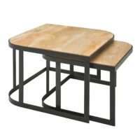 Couchtisch 2er Set Mango Massivholz / Metall Wohnzimmertisch Hell | Industrial Satztisch Beistelltisch Metallbeine Schwarz | Tischset 2-teilig Satztisch Holz - Image 7