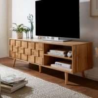 Lowboard Holz Eiche-Dekor 160x51x40 cm TV-Kommode mit zwei Türen | Design TV-Schrank Hoch | Fernsehtisch Fernsehschrank Modern | Fernsehkommode Wohnzimmer – Bild 2