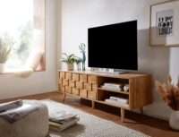 Lowboard Holz Eiche-Dekor 160x51x40 cm TV-Kommode mit zwei Türen | Design TV-Schrank Hoch | Fernsehtisch Fernsehschrank Modern | Fernsehkommode Wohnzimmer – Bild 3