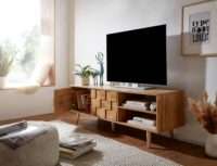 Lowboard Holz Eiche-Dekor 160x51x40 cm TV-Kommode mit zwei Türen | Design TV-Schrank Hoch | Fernsehtisch Fernsehschrank Modern | Fernsehkommode Wohnzimmer – Bild 7