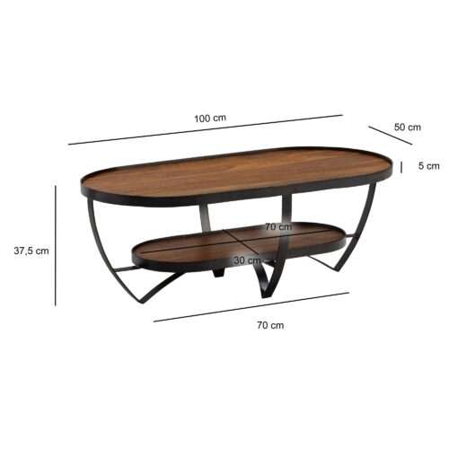 Couchtisch 100x50x375 cm Sheesham Massivholz Metall Sofatisch Oval Wohnzimmertisch Kaffeetisch – Bild 4