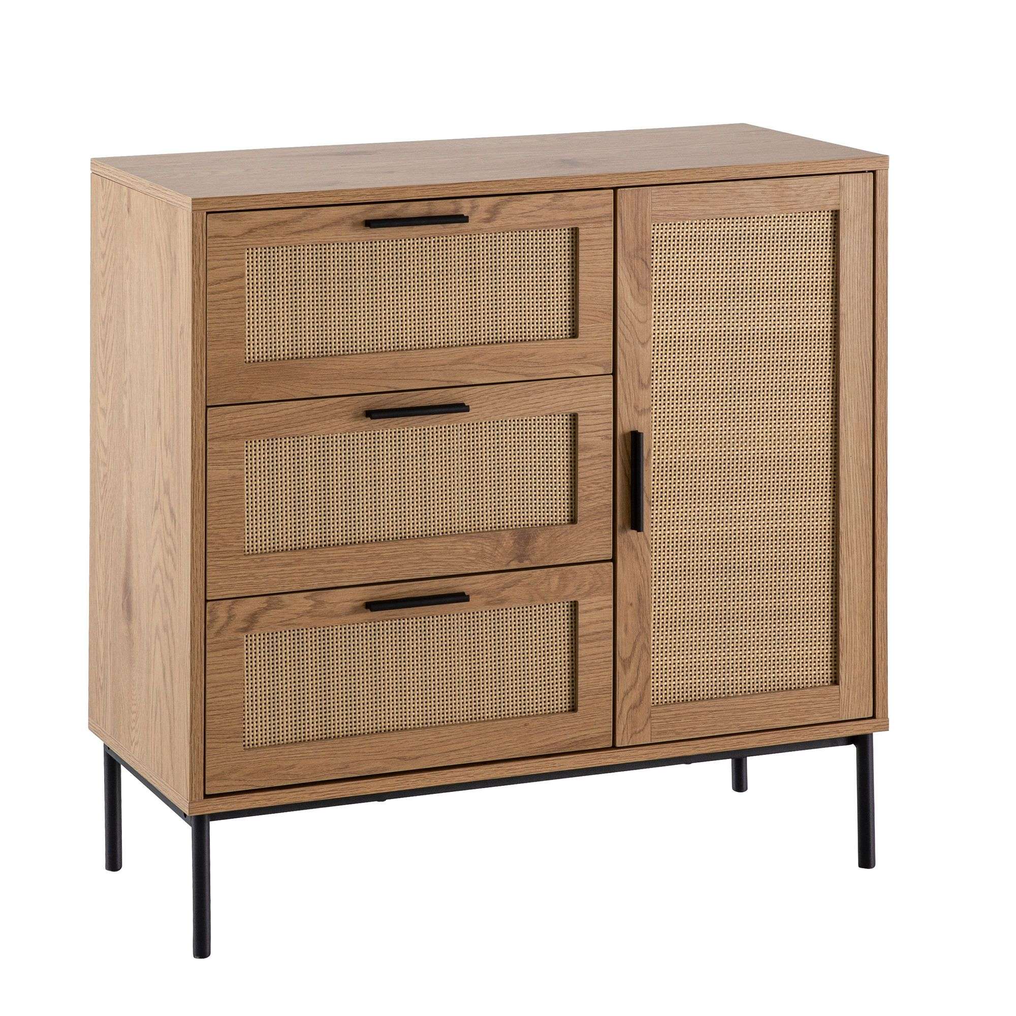 Kommode 80x82x36 cm Flurkommode Eiche-Dekor & Rattan