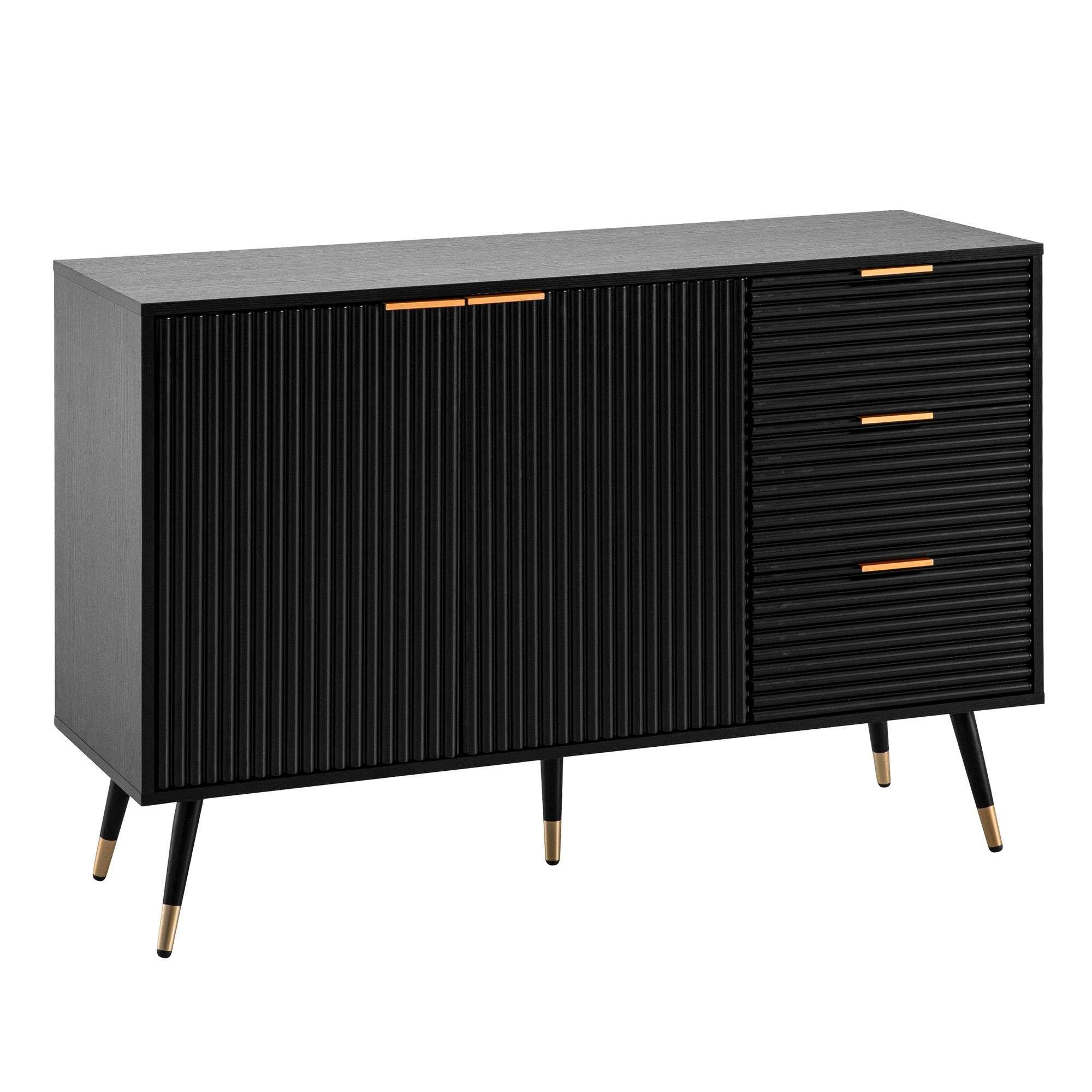 Sideboard 120x80x40 cm Anrichte Schwarz mit Eiche-Dekor