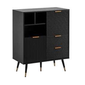 Sideboard 77x97x40 cm Anrichte Schwarz mit Eiche-Dekor