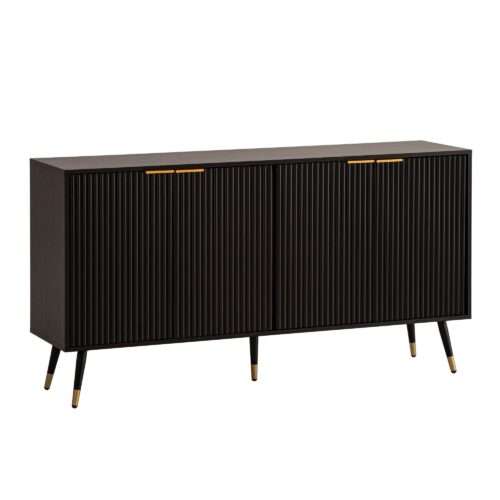 Sideboard 150x81x39 cm Anrichte Schwarz mit Eiche-Dekor