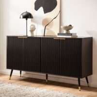 Sideboard 150x81x39 cm Anrichte Schwarz mit Eiche-Dekor – Bild 2