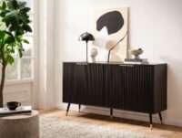 Sideboard 150x81x39 cm Anrichte Schwarz mit Eiche-Dekor – Bild 3