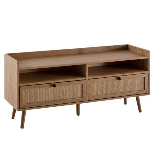 Lowboard 120x56x39 cm TV-Kommode mit Eiche-Dekor & Rattan Design TV-Schrank – Bild 7