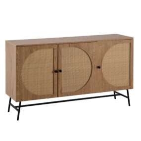 Sideboard 140x80x39 cm Kommode Eiche-Dekor mit Rattan Geflecht Modern