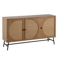 Sideboard 140x80x39 cm Kommode Eiche-Dekor mit Rattan Geflecht Modern – Bild 7