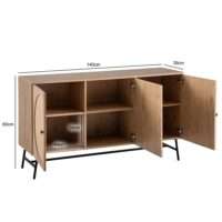 Sideboard 140x80x39 cm Kommode Eiche-Dekor mit Rattan Geflecht Modern – Bild 4