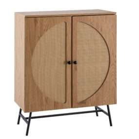 Sideboard 80x103x39 cm Highboard Eiche-Dekor mit Rattan Geflecht Modern