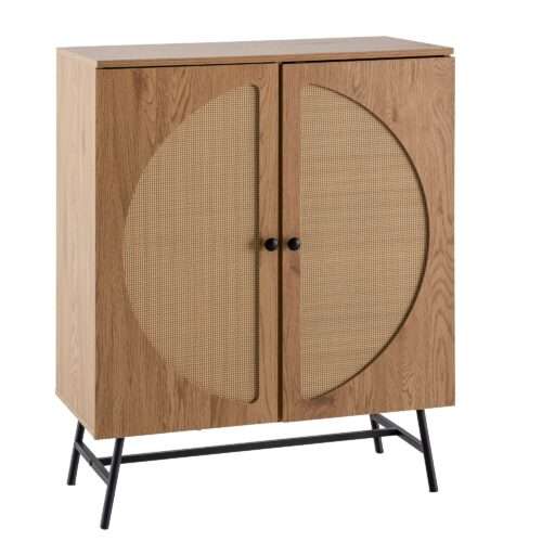 Sideboard 80x103x39 cm Highboard Eiche-Dekor mit Rattan Geflecht Modern