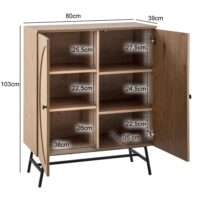 Sideboard 80x103x39 cm Highboard Eiche-Dekor mit Rattan Geflecht Modern – Bild 4