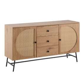 Sideboard 140x80x40 cm Kommode Eiche-Dekor mit Rattan Geflecht Modern