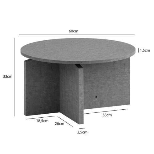 Couchtisch 60x60x33 cm Grau Sofatisch in Beton-Optik Modern Design Wohnzimmertisch – Bild 4