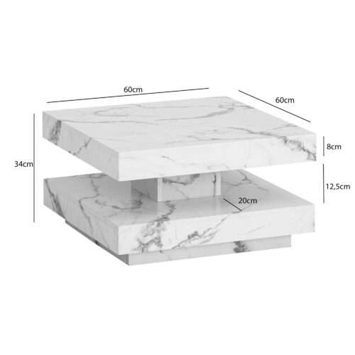 Couchtisch 60x60x34 cm Weiß Sofatisch in Marmor-Optik Modern – Bild 4