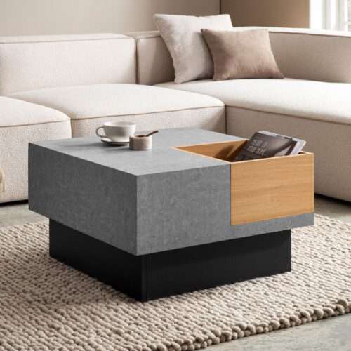 Couchtisch 65x65x40 cm Grau Sofatisch in Beton-Optik Modern Design Wohnzimmertisch – Bild 2