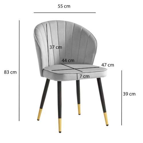 Esszimmerstuhl 2er Set Samt Grau Küchenstuhl mit Metallbeinen Schalenstuhl Skandinavisches Design – Bild 4