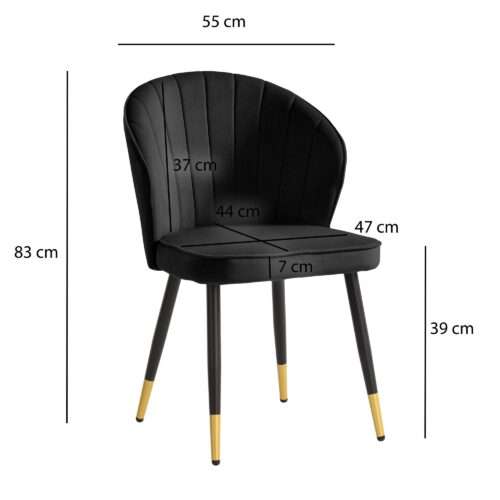 Esszimmerstuhl 2er Set Samt Schwarz Küchenstuhl mit Metallbeinen Schalenstuhl Skandinavisches Design – Bild 4