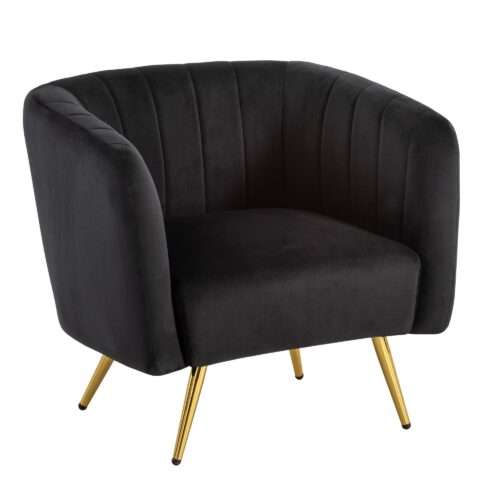 Loungesessel Samt Schwarz Design Clubsessel mit Metallbeine