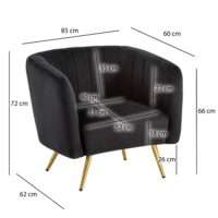 Loungesessel Samt Schwarz Design Clubsessel mit Metallbeine – Bild 4