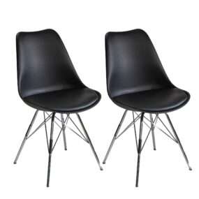 Esszimmerstuhl 2er Set Schwarz Küchenstuhl Kunststoff mit silbernen Beinen