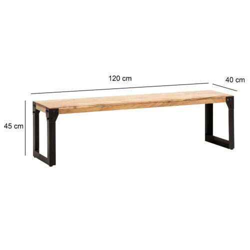 Esszimmerbank 120x40x45 cm Akazie Massivholz Metall Industrial Esstischbank Holzbank – Bild 4