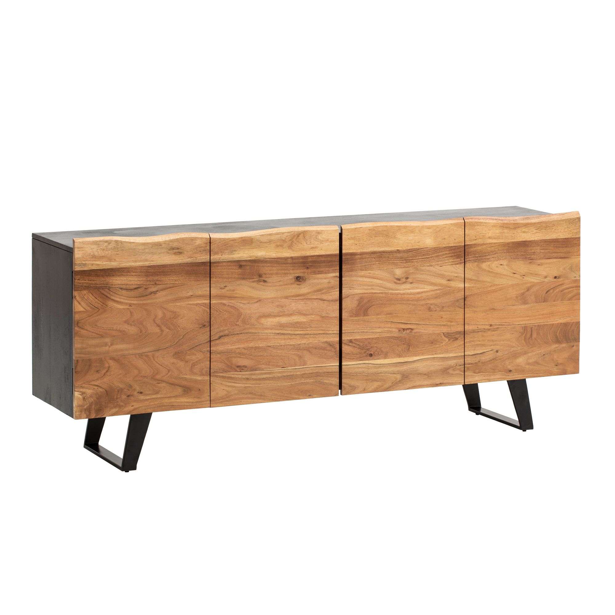 Sideboard Akazie Massivholz 180x75x45 cm Anrichte Schwarz mit Baumkante