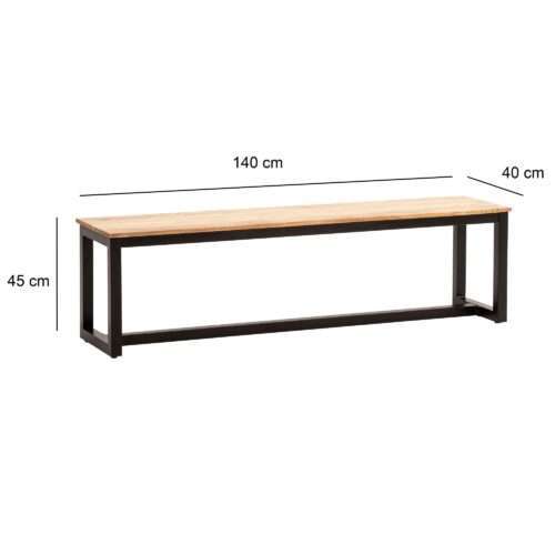 Esszimmerbank 140x40x45 cm Akazie Massivholz Metall Loft-Style Esstischbank Holzbank Massiv – Bild 4