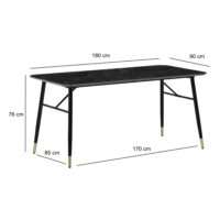 Esszimmertisch 180x90x76 cm Esstisch Schwarz in Marmor-Optik Modern – Bild 4