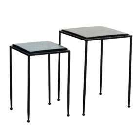 Beistelltisch 2er Set Blau Schwarz Design Satztisch Glas Metall Eckig