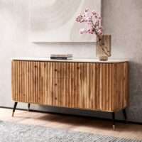 Sideboard 150x80x45 cm Akazie Massivholz Kommode Echter Marmor – Bild 2