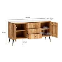 Sideboard 150x80x45 cm Akazie Massivholz Kommode Echter Marmor – Bild 4