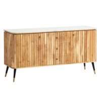 Sideboard 150x80x45 cm Akazie Massivholz Kommode Echter Marmor – Bild 7