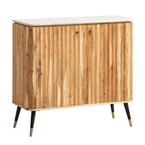 Hausbar Akazie Massivholz 95x90x41 cm Weinbar Echter Marmor