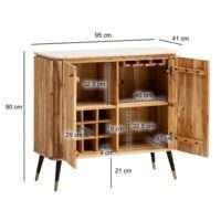 Hausbar Akazie Massivholz 95x90x41 cm Weinbar Echter Marmor – Bild 4