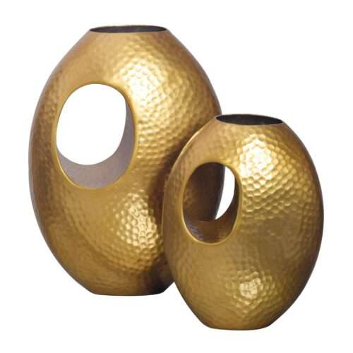 Deko Vase 2er Set Aluminium Gold mit Tragegriff Blumenvase Modern