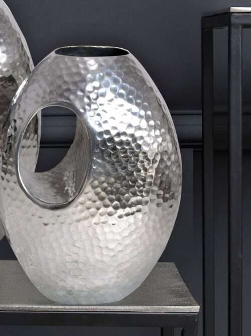 Deko Vase 2er Set Aluminium Silber mit Tragegriff Blumenvase Modern Hammerschlag Dekovase 2-teilig – Bild 5