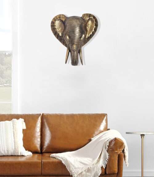 Wanddeko Elefant Aluminium Gold Afrika 41 cm Tierkopf Design Wanddekoration – Bild 3