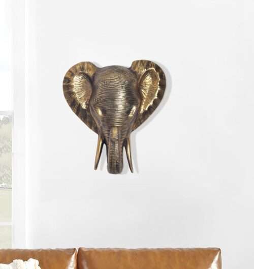 Wanddeko Elefant Aluminium Gold Afrika 41 cm Tierkopf Design Wanddekoration – Bild 2