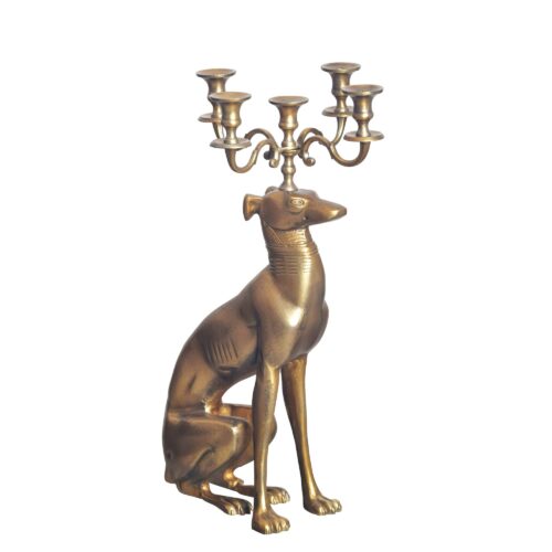 Kerzenhalter Windhund Aluminium Gold 69 cm 5-armiger Kerzenleuchter Kerzenständer Metall – Bild 7