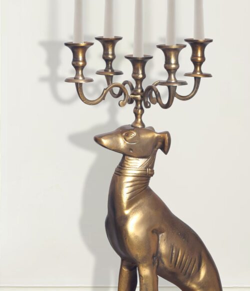 Kerzenhalter Windhund Aluminium Gold 69 cm 5-armiger Kerzenleuchter Kerzenständer Metall – Bild 5