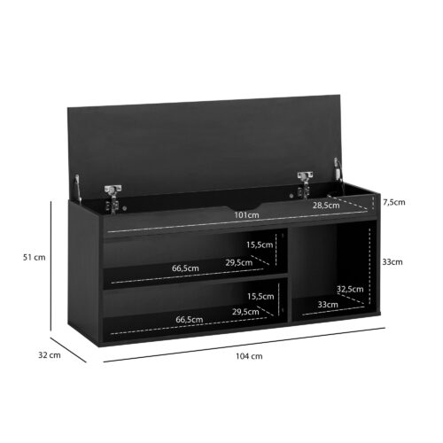 Schuhbank mit Sitzfläche Garderoben-Bank 104x51x32 cm Kunstleder Schwarz Holzbank Klein – Bild 4